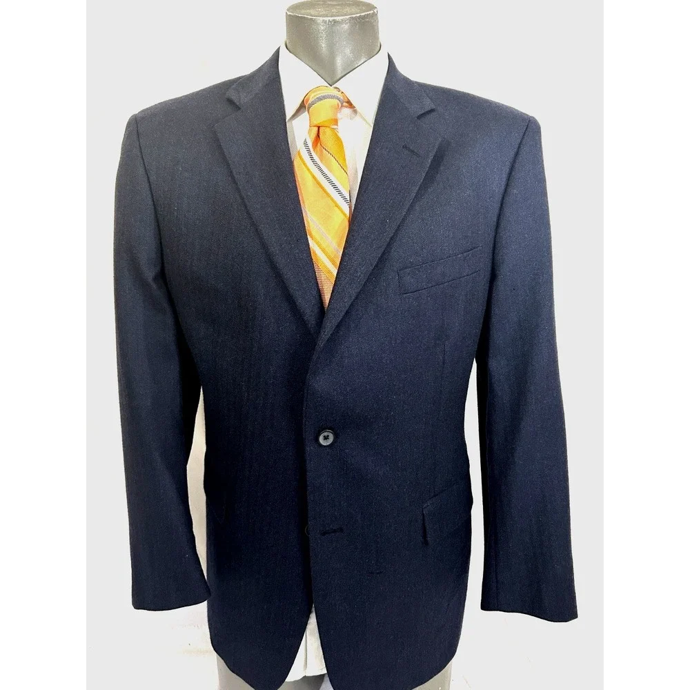 Brooks‎ Brothers 346 Madison Fit Blue Solid Herringbone Wool Blazer Sz 44R